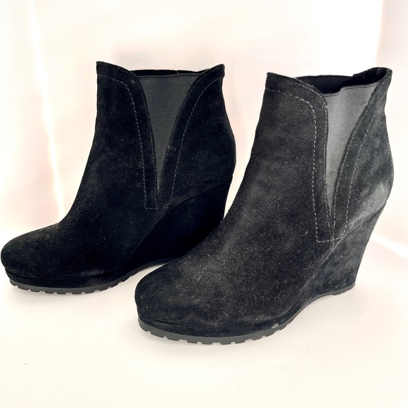 Priori Black Suede Platform Wedge Ankle Bootie - Picture 2 of 5